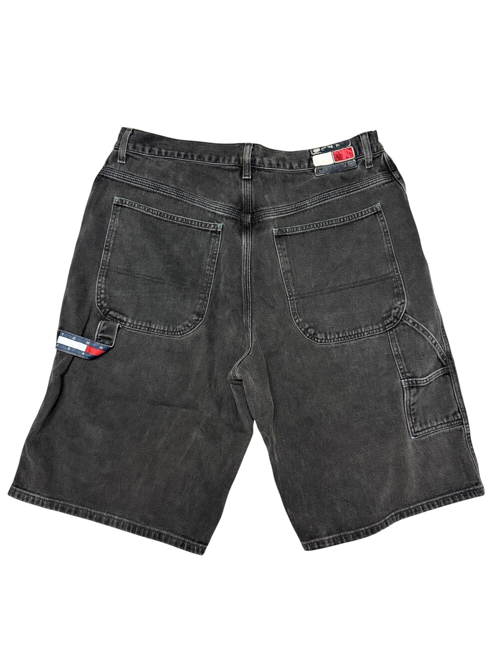 Tommy Jeans Shorts Mens 38 Black Denim Cargo Carpenter Utility Flag Y2k baggy